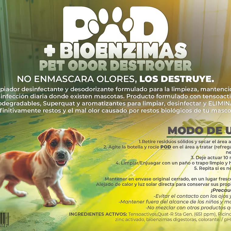 Limpiador y eliminador de Olores de Mascotas ENZIMATICO POD BIO 3