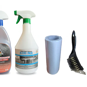 Desengrasante parrillas y hornos + Protector Acero Inox + 50 paños + Cepillo 