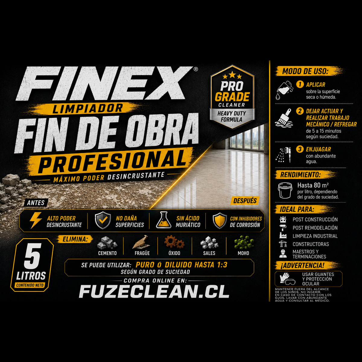 Limpiador Fin de Obra Profesional FINEX 5 litros