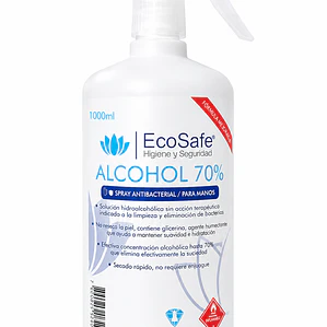 Spray Antibacterial para Manos y Superficies EcoSafe 1 Litro | Alcohol 70% Secado Rápido