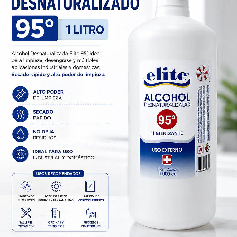 Alcohol Desnaturalizado 95° Elite 1 Litro | Limpieza y Uso Industrial 2