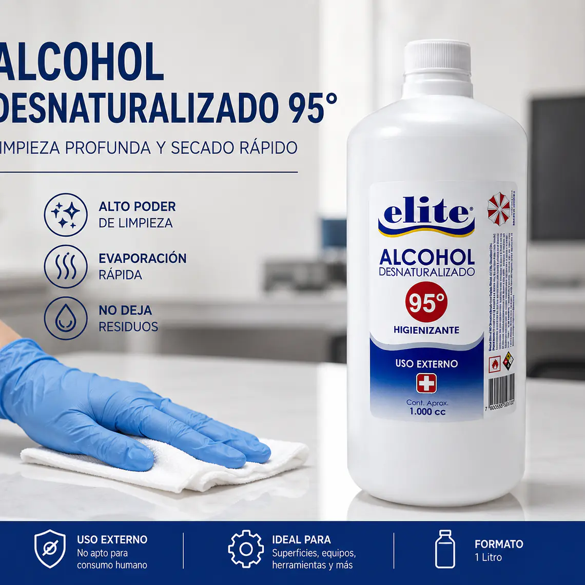 Alcohol Desnaturalizado 95° Elite 1 Litro | Limpieza y Uso Industrial 3