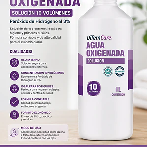 Agua Oxigenada 10 Volúmenes Difem Care 1 Litro | Peróxido de Hidrógeno 3%