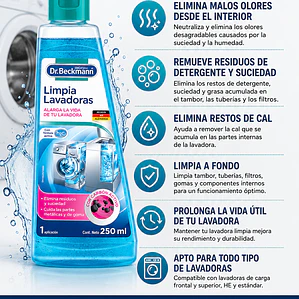 Limpia Lavadoras 250 ml  Dr. Beckmann  | Elimina Olores y Residuos
