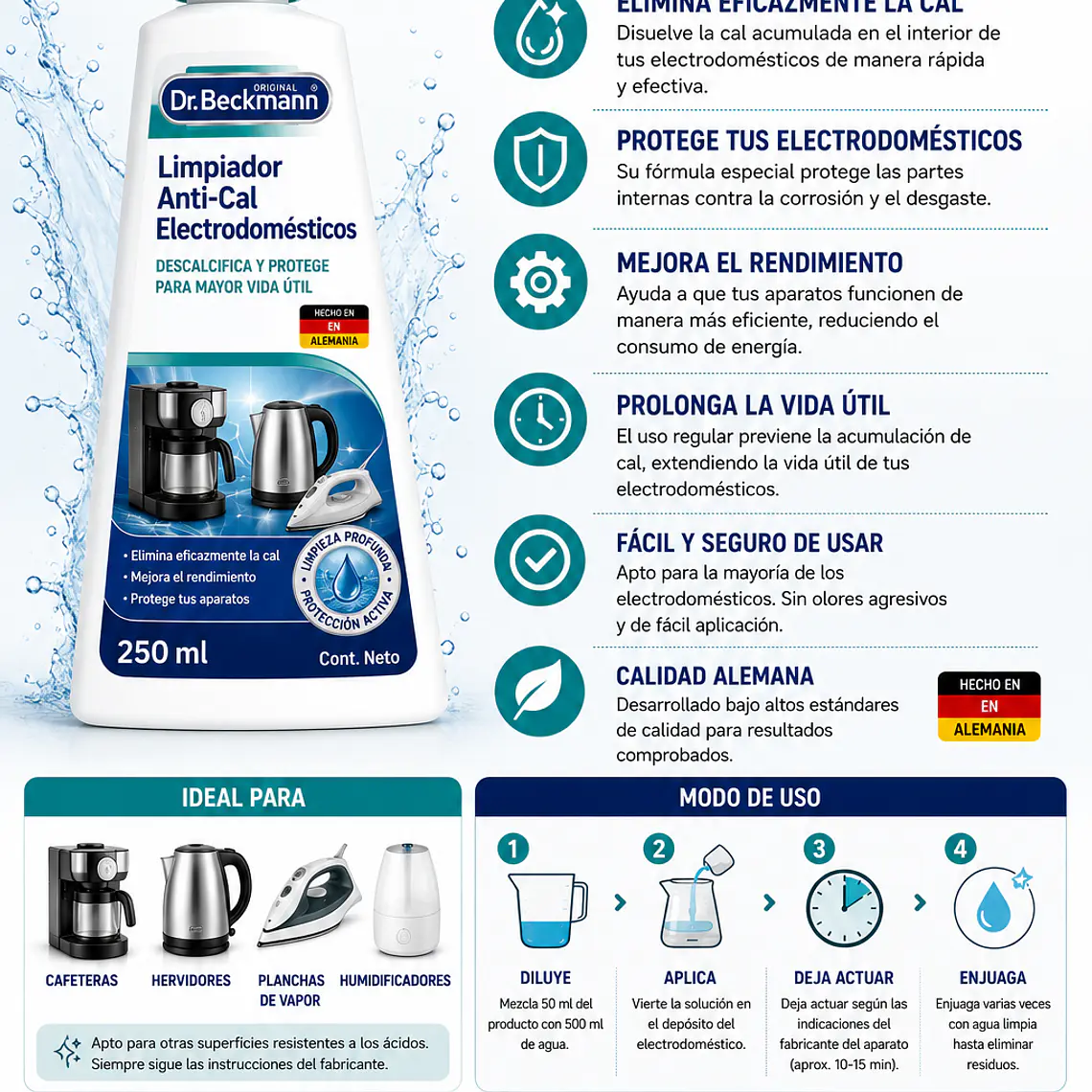 Limpiador Anti-Cal Electrodomésticos 250 ml Dr. Beckmann  | Elimina la Cal y Protege tus Equipos 2