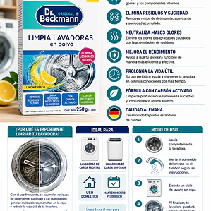 Limpia Lavadoras en Polvo 250 g Dr. Beckmann  | Elimina Residuos, Olores y Bacterias