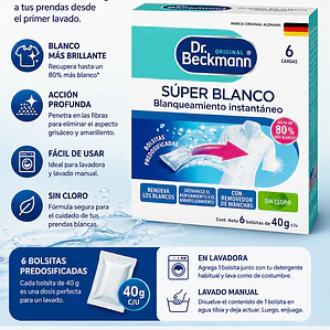 Super Blanco 240 g  Dr. Beckmann  | Blanqueamiento Instantáneo para Ropa Blanca