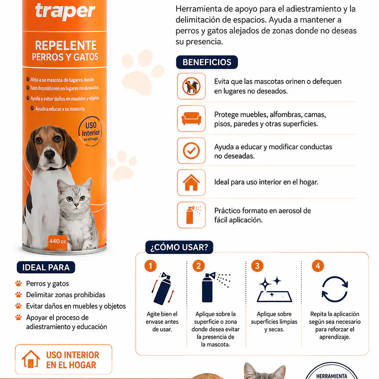 Repelente para Mascotas Traper Aerosol 440 cc | Perros y Gatos 2