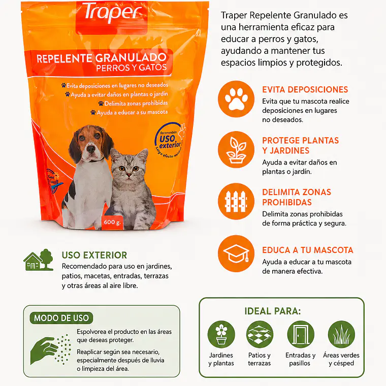 Repelente para Mascotas Traper Granulado 600 g – Ayuda a Alejar Perros y Gatos 2