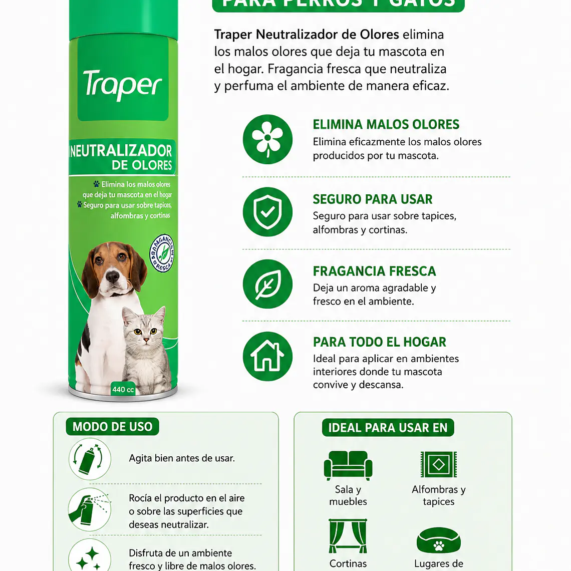 Neutralizador de Olores Traper Aerosol 440 cc – Elimina y Neutraliza Malos Olores 2