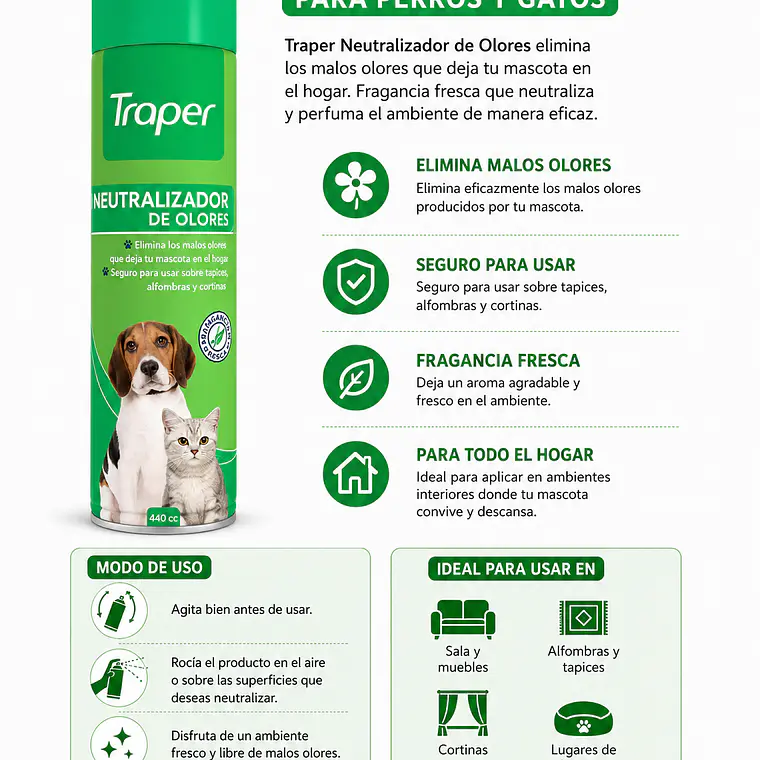 Neutralizador de Olores Traper Aerosol 440 cc – Elimina y Neutraliza Malos Olores 2