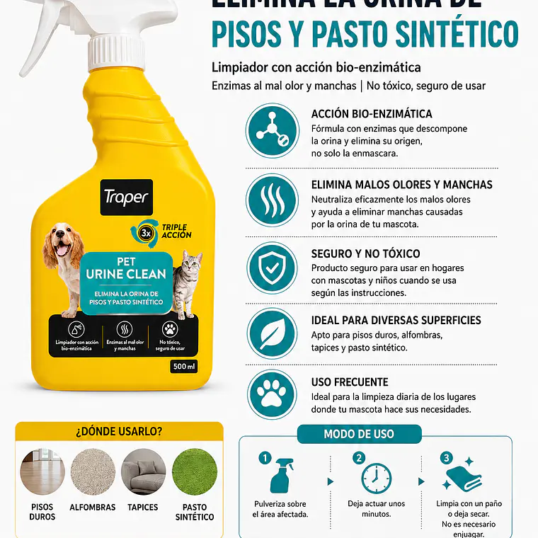 Pet Urine Clean LPU Traper 500 cc – Limpiador Enzimático para Orina y Olores de Mascotas 2