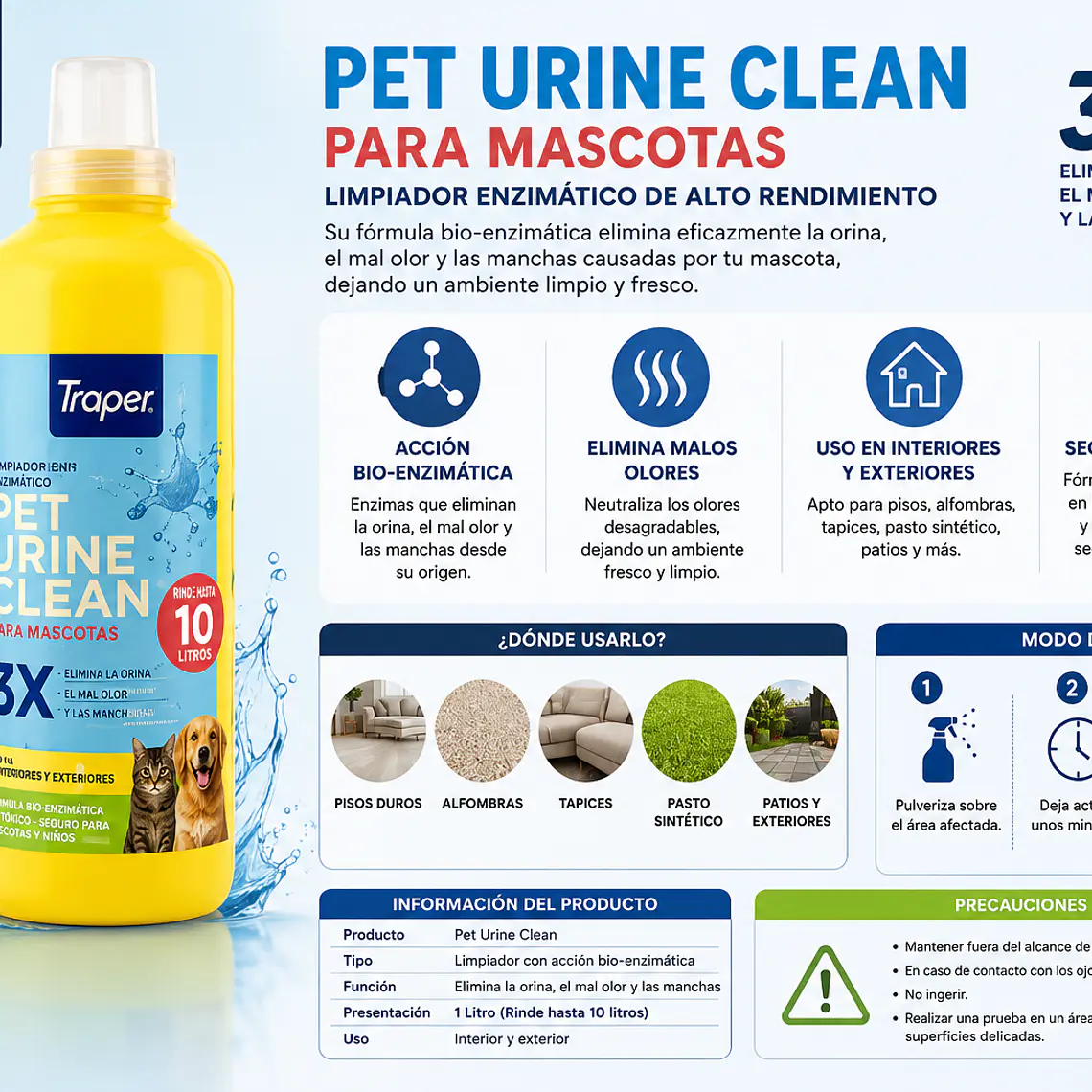 Pet Urine Clean Concentrado Traper 1 Litro – Eliminador de Olor a Orina de Mascotas 2