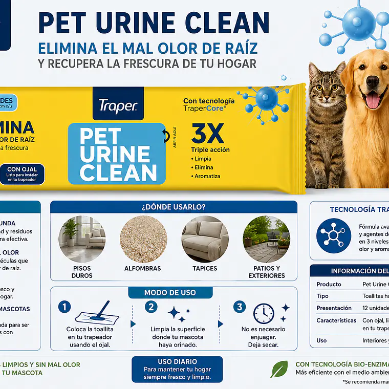 Trapero Desechable Pet Urine Traper 12 Unidades – Limpieza Enzimática para Mascotas 2