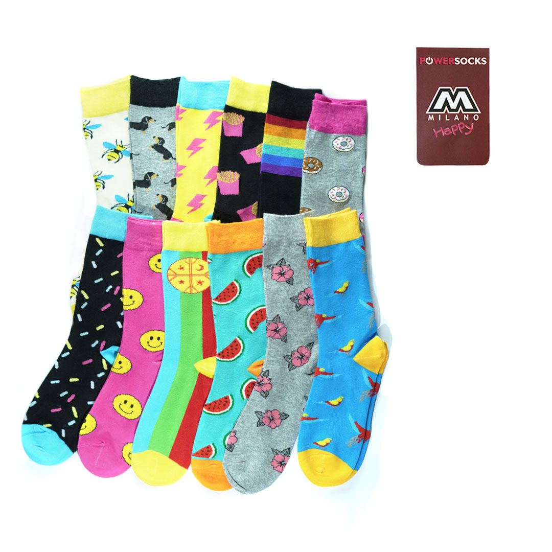 Pack de 12 calcetines para mujer, algodón, con diseños divertidos, multicolor