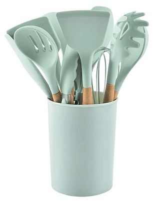 SET DE 12 PIESAS DE COCINA DE SILICONA VERDE 