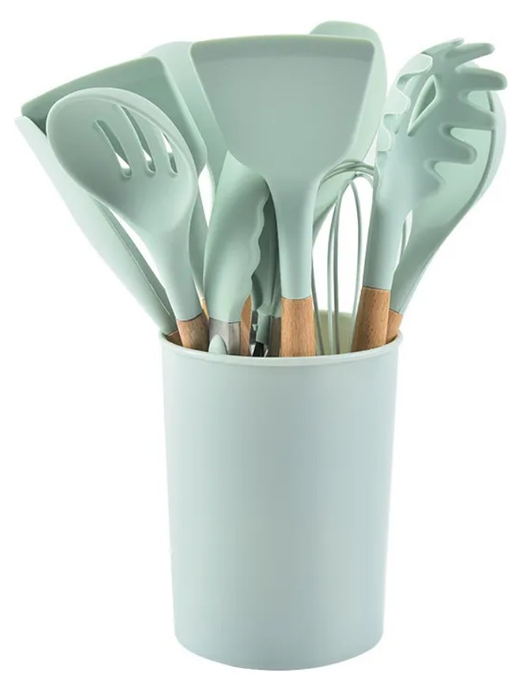 SET DE 12 PIESAS DE COCINA DE SILICONA VERDE  1