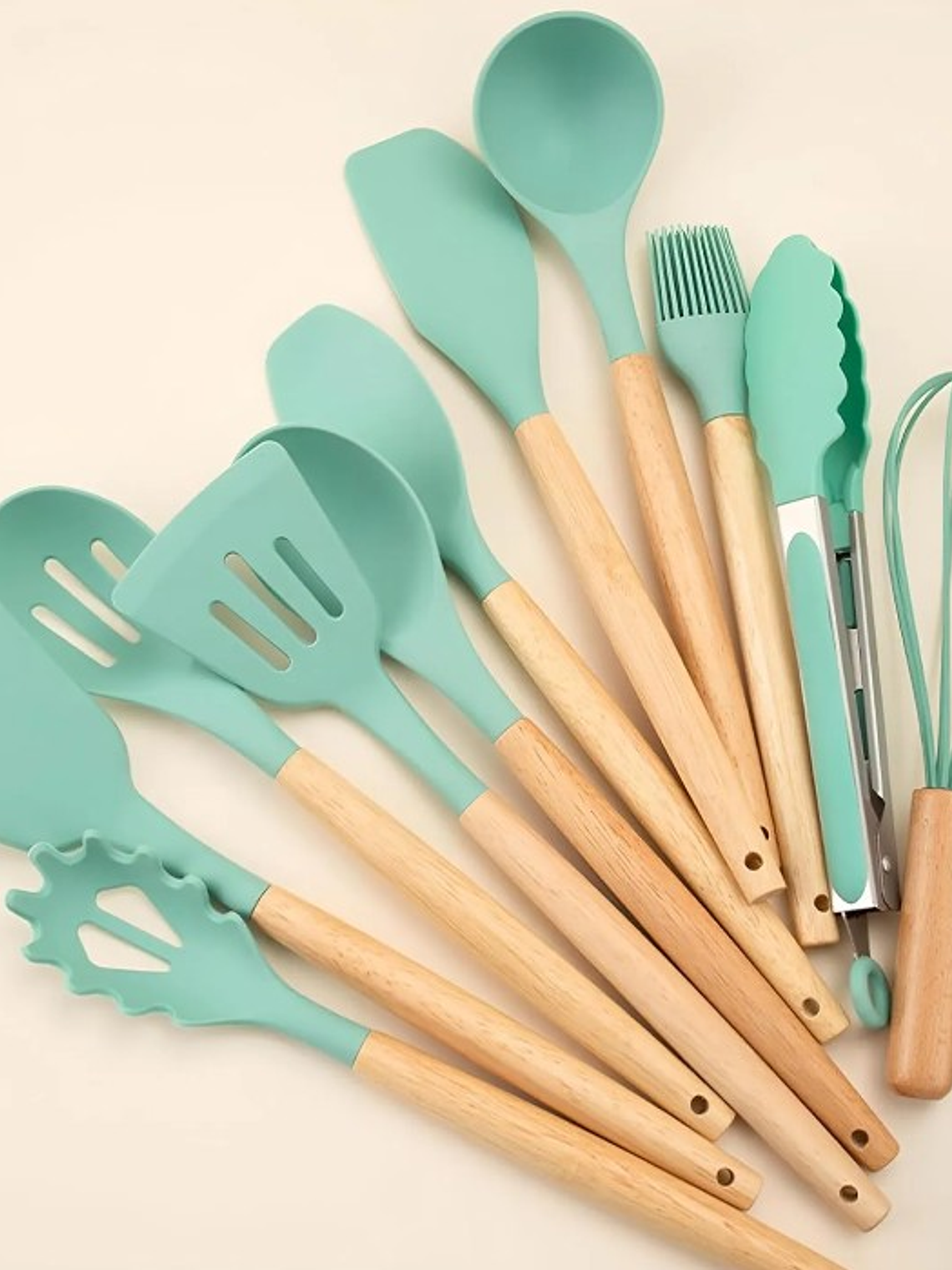 SET DE 12 PIESAS DE COCINA DE SILICONA VERDE  3