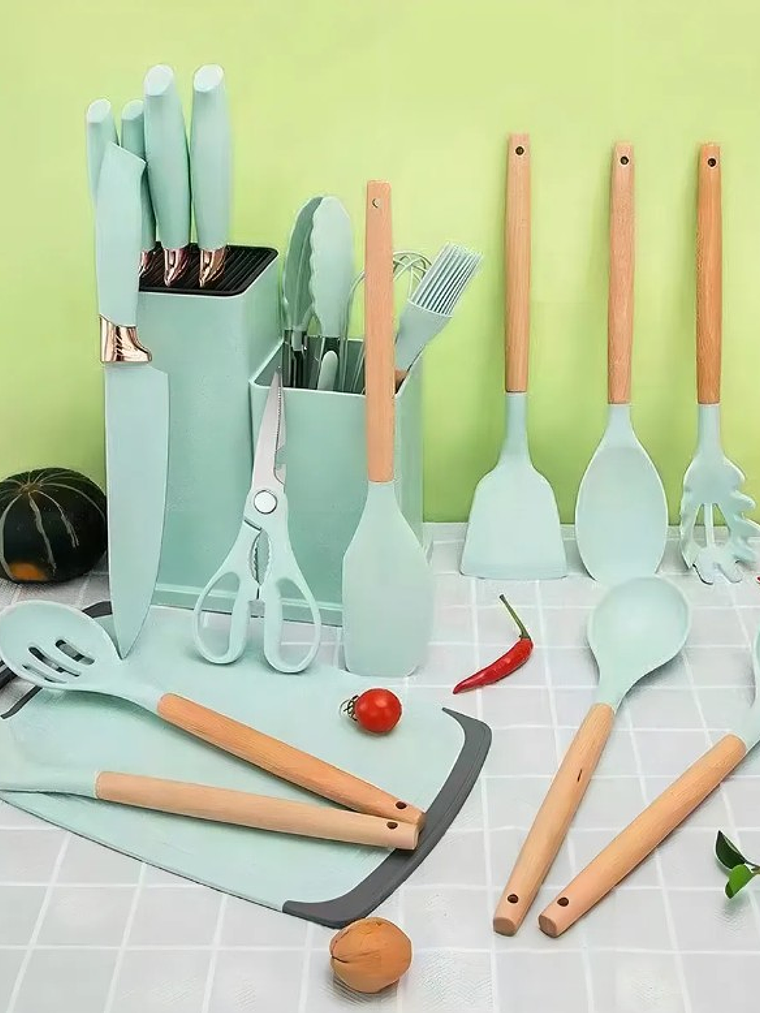 SET DE 12 PIESAS DE COCINA DE SILICONA VERDE  4