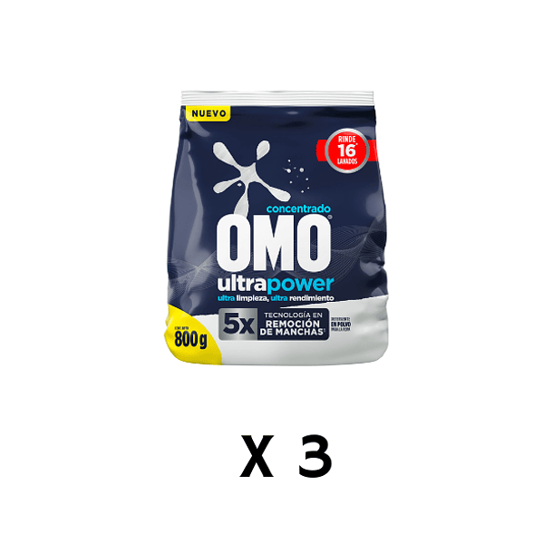 Omo Concentrado en polvo Ultrapower 800g Pack X 3 unidades 