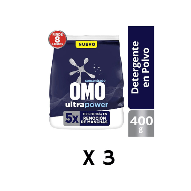 Omo Ultrapower Polvo 400 Gr Pack X 3 unidades