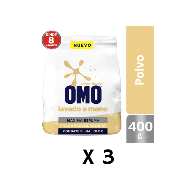 Omo Lavado a mano Polvo 400 Gr Pack X 3 unidades