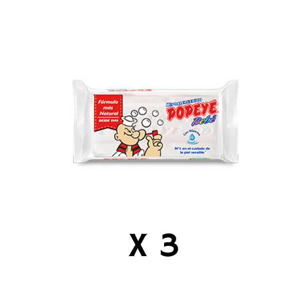 Jabón Barra Popeye Hipoalergénico Bebé 170 g Pack X 3 unidades