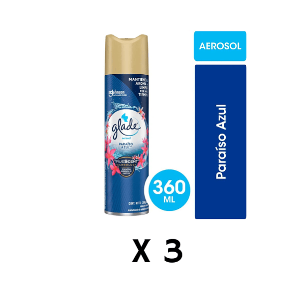 Desodorante Ambiental Glade Aerosol Paraíso Azul 360 ml Pack X 3 unidades