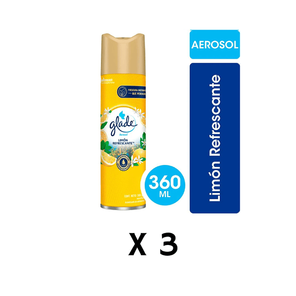 Desodorante Ambiental Glade Aerosol Limón Refrescante 360 ml Pack X 3 unidades