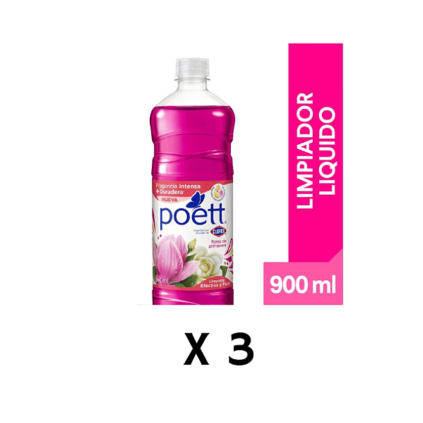 Limpiador de Pisos Poett Flores de Primavera 900 ml Pack X 3 unidades