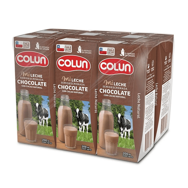 Pack Leche Semi Descremada Colun Sabor Chocolate 6 x 200 ml