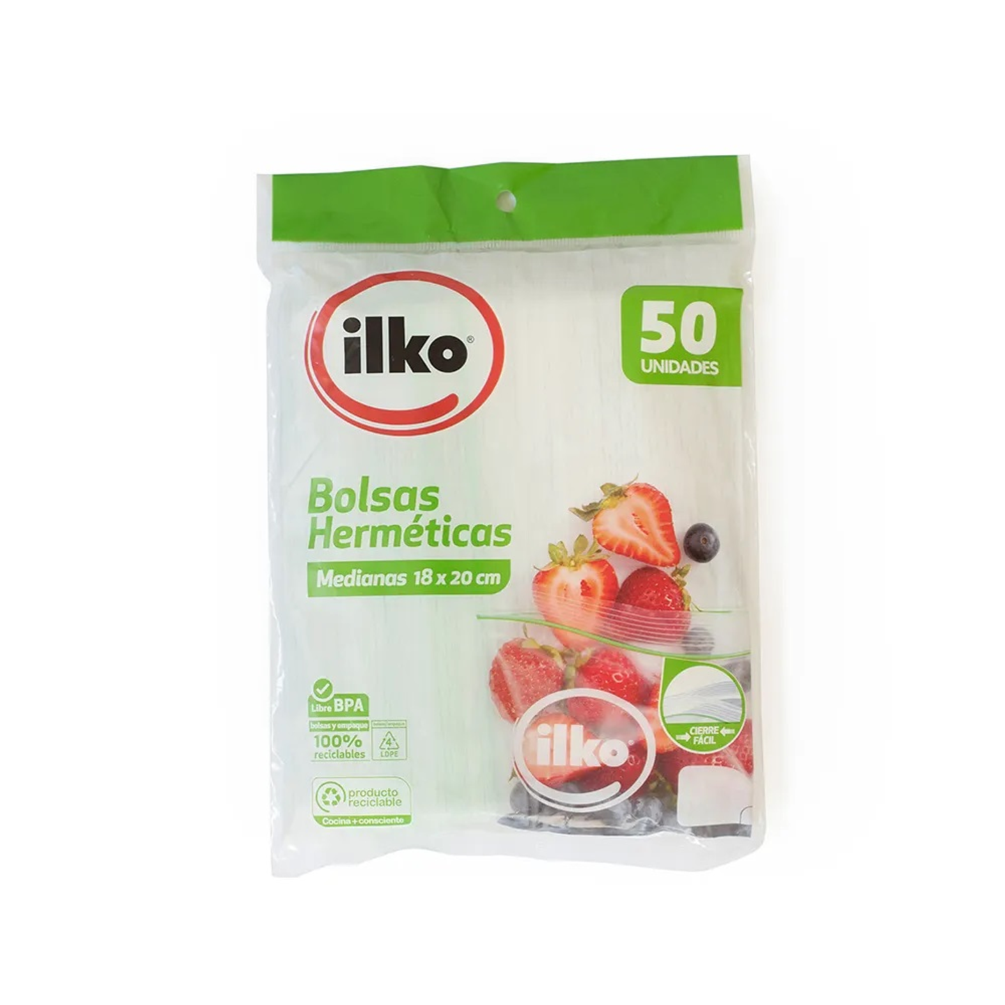 Bolsa hermetica mediana18x20cm  50 un  ilko ( tipo ziploc) (cj12 pq)