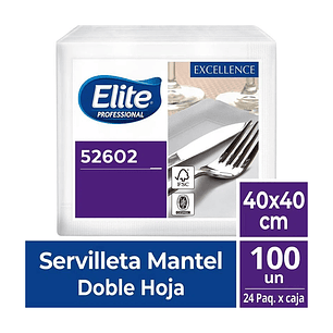 Servilleta mantel d/hoja elite 40x40 cm  cj 24 pq de 100 un