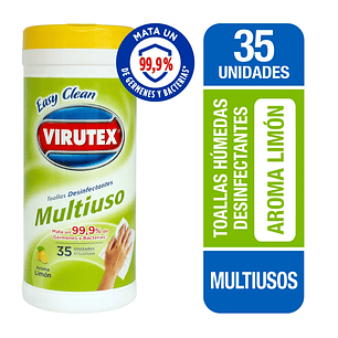 Toalla humeda desinfectante multiuso 35 u tubo virutex limon