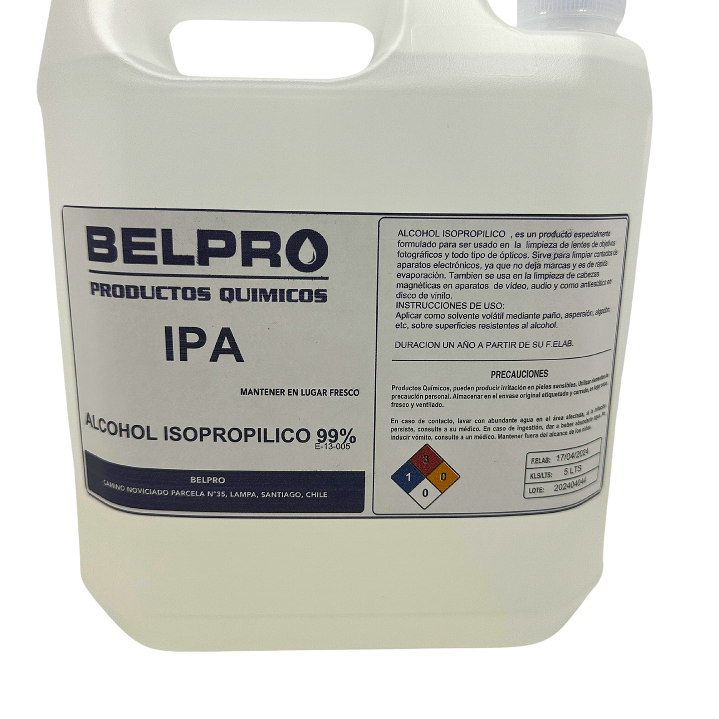 Limpiador ipa (alcohol isopropilico al 96%) 5 lt belpro