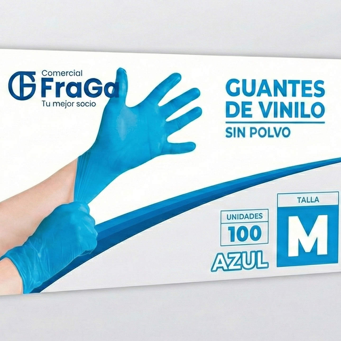 Guante vinilo  libre  de polvo azul t/l (cj 100 un)