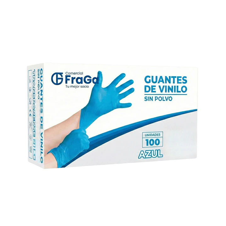 Guante vinilo libre  de polvo  azul t/s (cj 100 un)