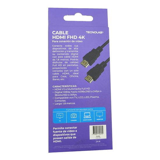 CABLE HDMI TECNOLAB 1.8 MT 2