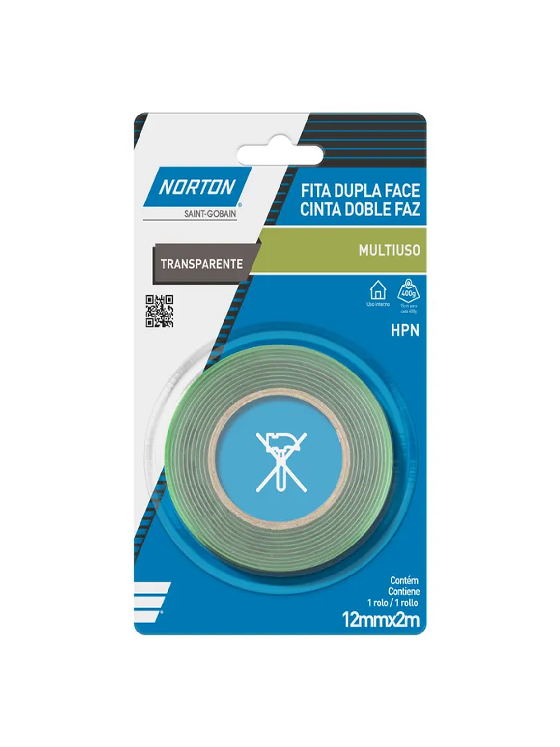 CINTA DOBLE FAZ NORTON HNP TRASP 12MMX2MT 1
