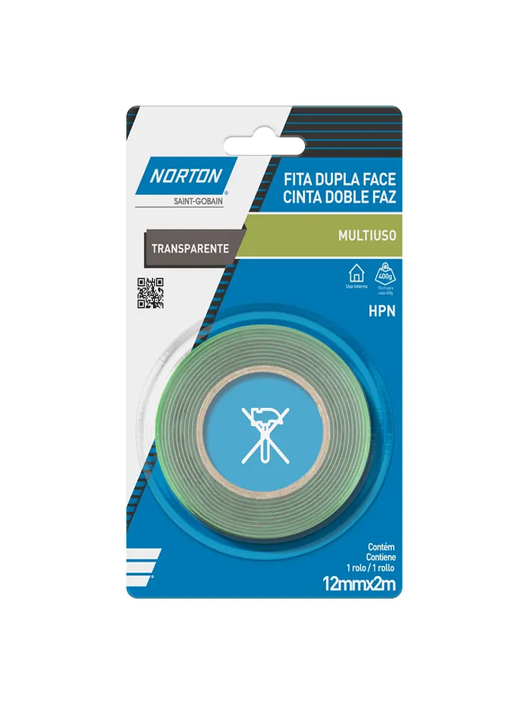 CINTA DOBLE FAZ NORTON HNP TRASP 12MMX2MT 1