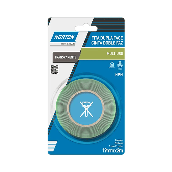 CINTA DOBLE FAZ NORTON HNP TRASP 19MMX2MT 1