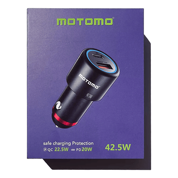 CARGADOR MOTOM P/AUTO CARGA RAPIDA DUAL USB+C 1