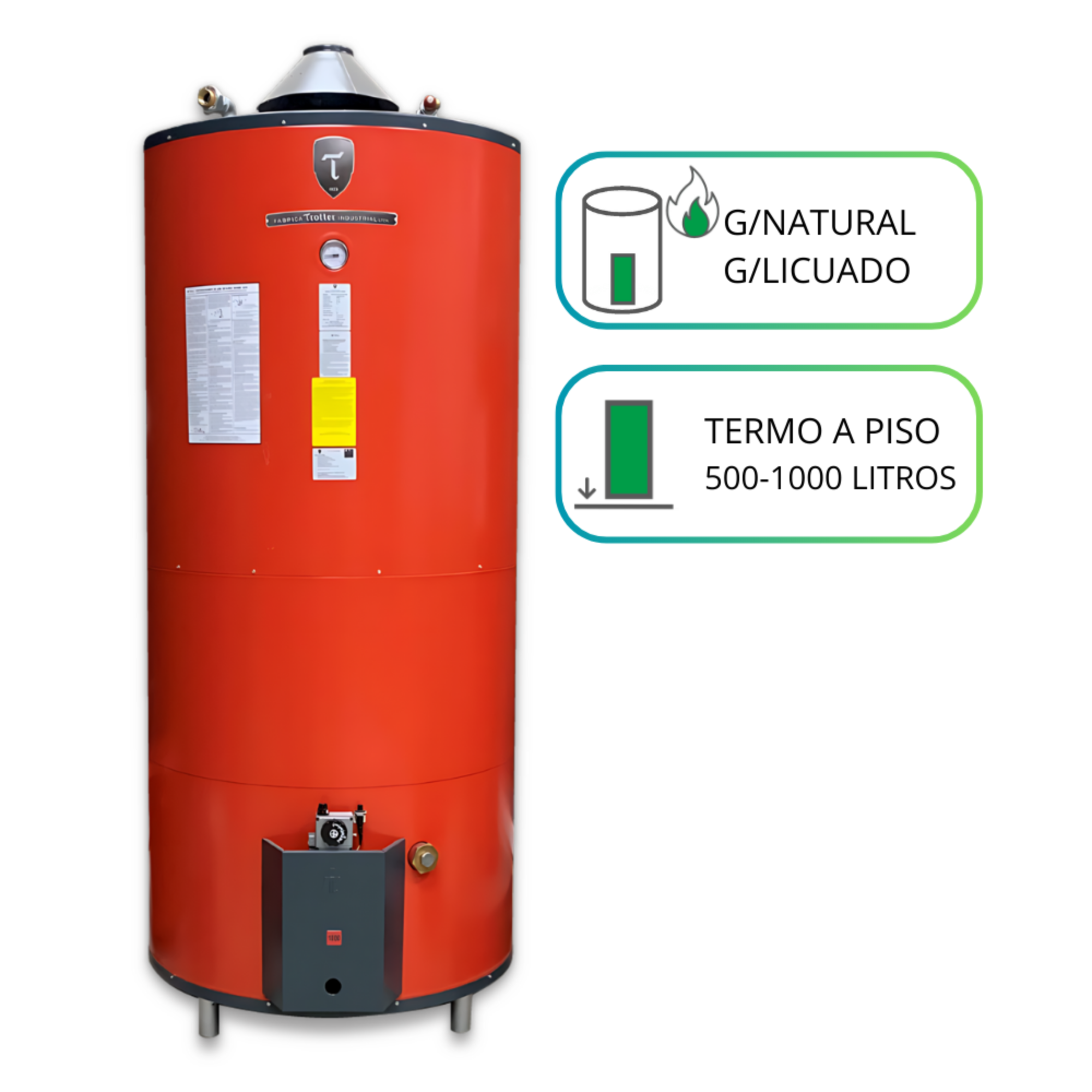 Termo Piso a Gas Trotter Industrial Intelligent Alta Recuperación 800 Lts (Gas Licuado) (Galvanizado) 2
