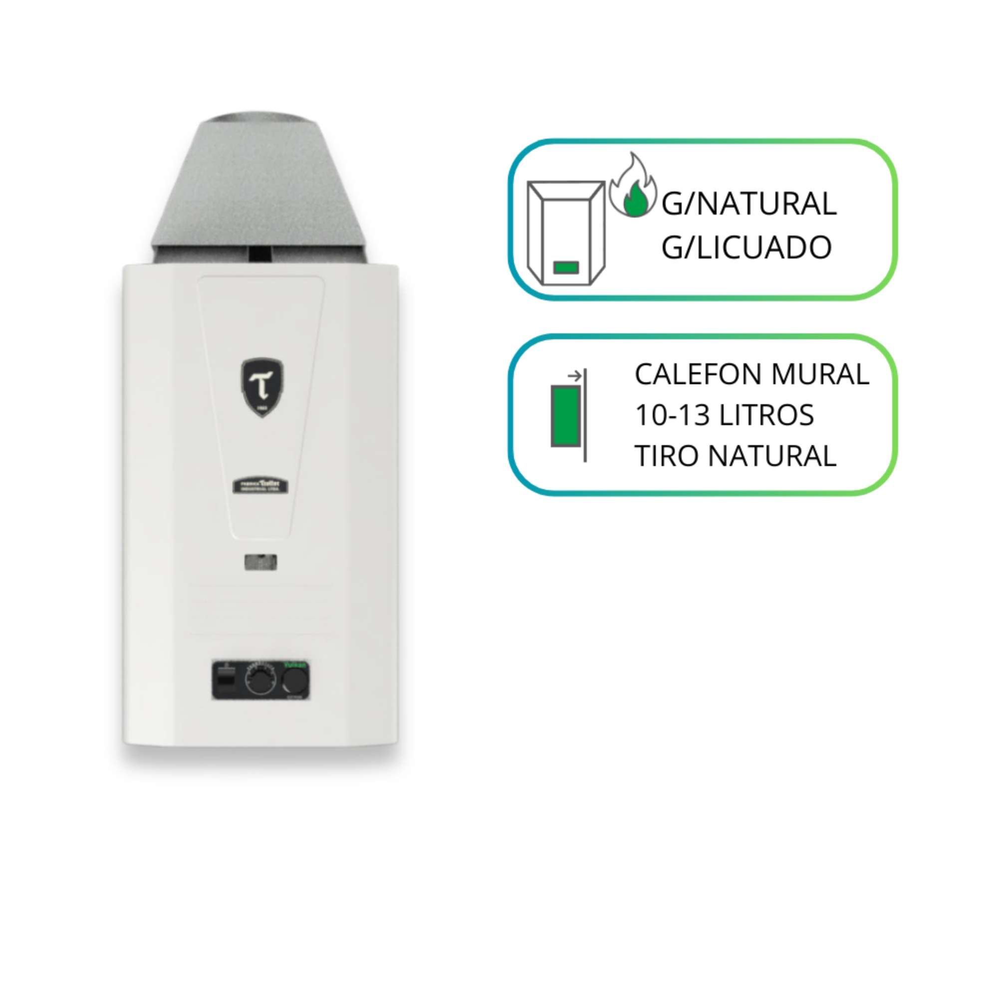 Calefon Mural a Gas Trotter Industrial Merlin 16 Lts (Gas Licuado) (Tiro Natural) 2