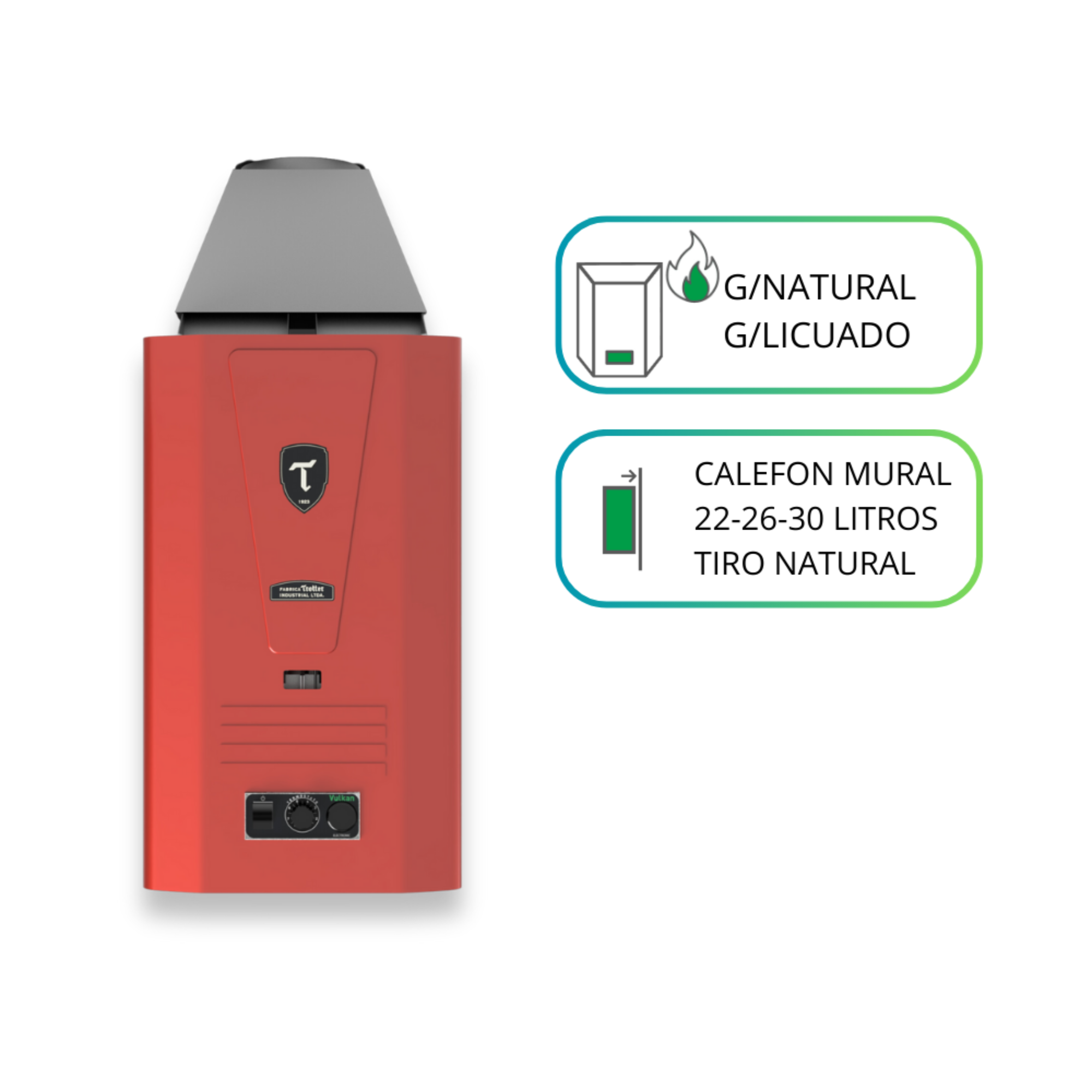 Calefon Mural a Gas Trotter Industrial Vulkan 30 Lts (Gas Licuado) (Tiro Natural) 2