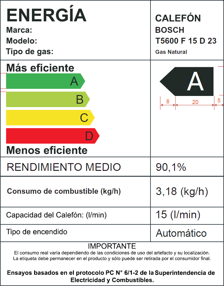 Calefon Mural a Gas Bosch Therm 5600F 15 Lts (Gas Natural) (Tiro Forzado) 3