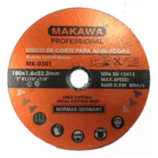 DISCO DE CORTE PARA METAL 180X1.6X22.2 MM MAKAWA