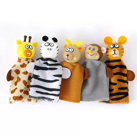Set de 5 Títeres para Dedos de Animales de la Selva Madera y Tela