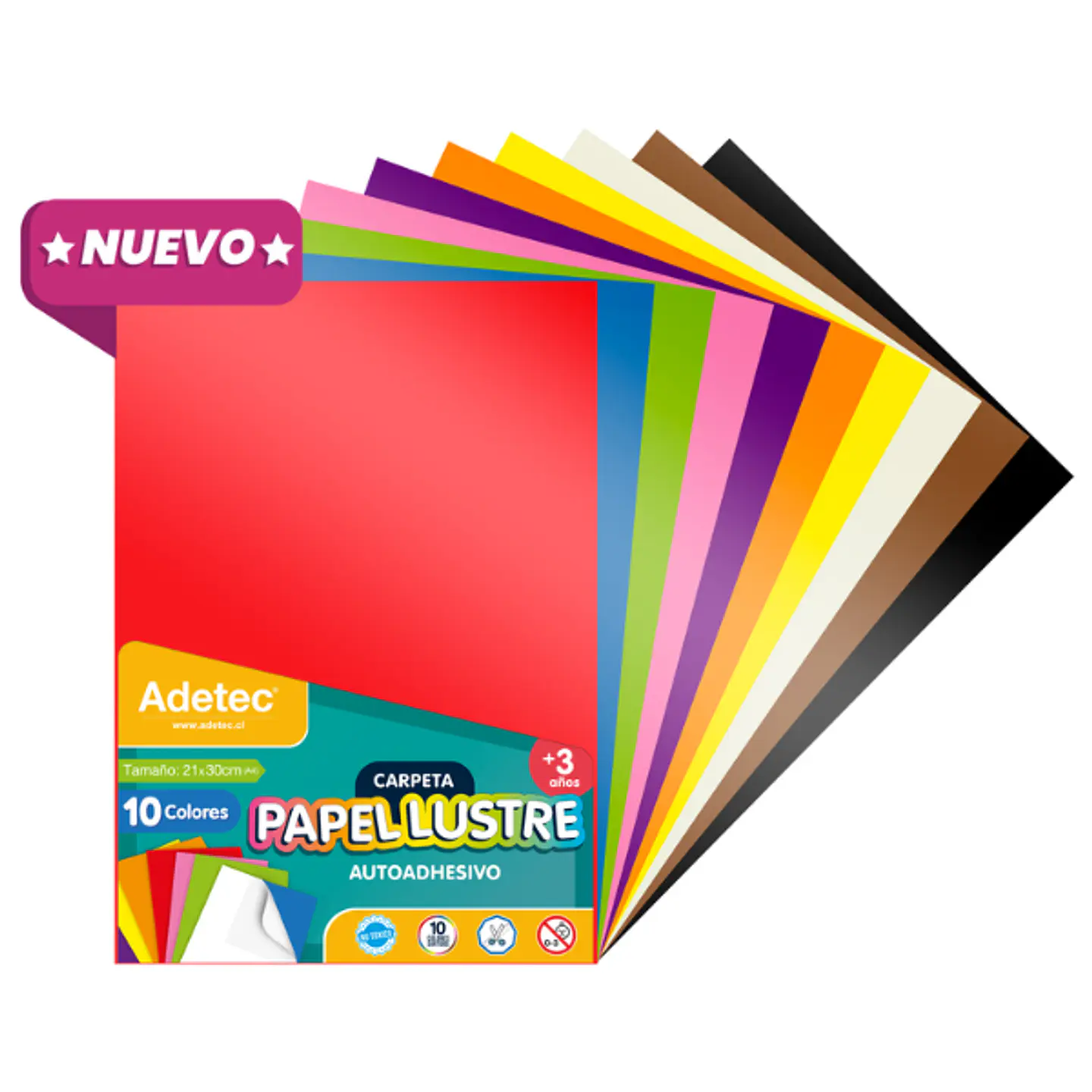 Papel Lustre Adhesivo Adetec A4  10 Colores 1
