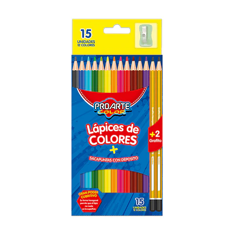 Lápices De Color Proarte  Hexagonal 12 Colores + 2 grafitos